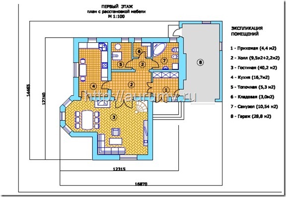 кирпичный коттедж проект №1 поэтажный план 1 этаж